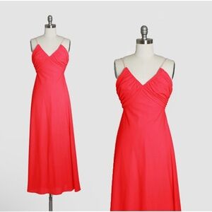 Vintage 70s Lilli Diamond neon pink rhinestone cocktail party maxi dress XS